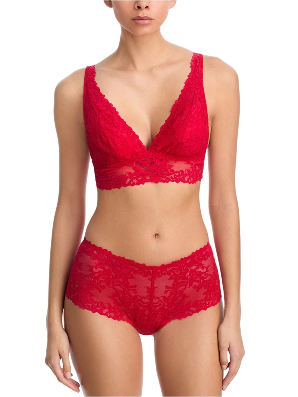 Lace Bralette and Boyshort Set - Red